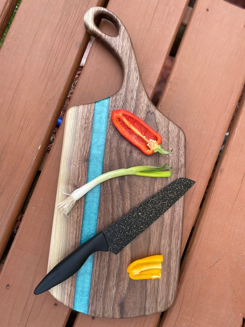 Walnut Charcuterie Cutting Board with Handle and Epoxy Inlay
