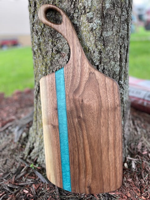 Walnut Charcuterie Cutting Board with Handle and Epoxy Inlay